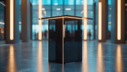 Obraz premium Sleek Modern Black Glass Table with Illuminated Edges for product shots