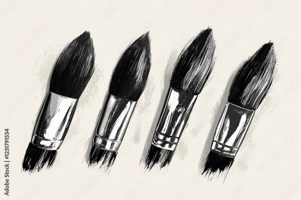 Aufkleber collection of paintbrushes arranged on a neutral background highlighting artistic tools used in crea