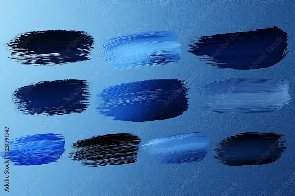 Poster different shades of blue paint strokes on a smooth blue background create a harmonious color palette