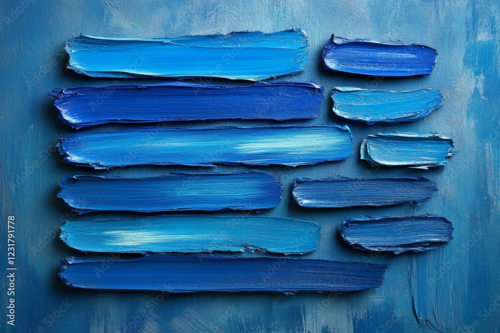 Poster colorful abstract blue paint strokes create a textured oceanic effect on canvas in modern art displa