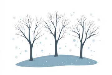 Obraz premium Winter landscape bare trees, snowfall, hill, serene scene