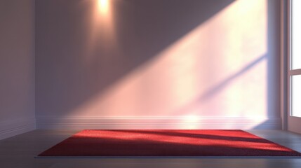 a modern setup featuring a red square podium, showcasing its brilliant shine and reflective qualities. The composition should leave generous empty space for product
