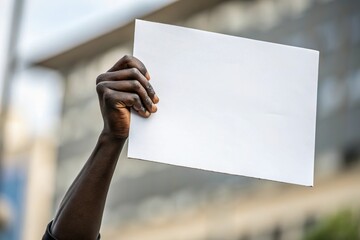 black hand raise blank protest sign. Social movement