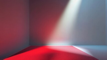 Obraz premium a modern setup featuring a red square podium, showcasing its brilliant shine and reflective qualities. The composition should leave generous empty space for product 