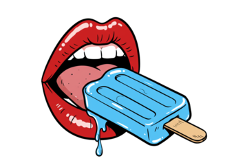 A tempting illustration of red lips enjoying a melting blue popsicle on a hot summer day Perfect for summer-themed designs and merchandise
