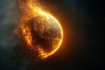 Planet engulfed in flames creates a dramatic cosmic spectacle in outer space