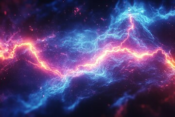 Colorful cosmic energy flashes across the night sky, showcasing vibrant hues of blue and orange in an electrifying display