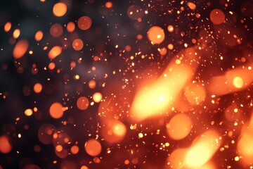 Obraz premium Sparkling embers illuminate the dark during a nighttime fire gathering in a cozy outdoor setting