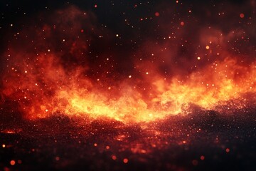 Fototapeta premium Vibrant flames and glowing embers creating a captivating fire display at night