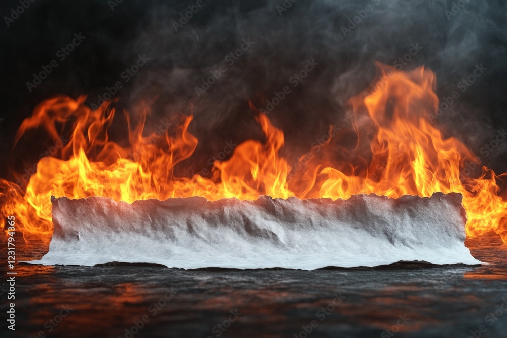 Poster flames rise around a sheet of paper in a dramatic display of conflict between fire and material subs