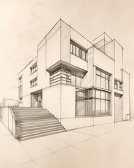 Architectural Sketch of a Modern House Design