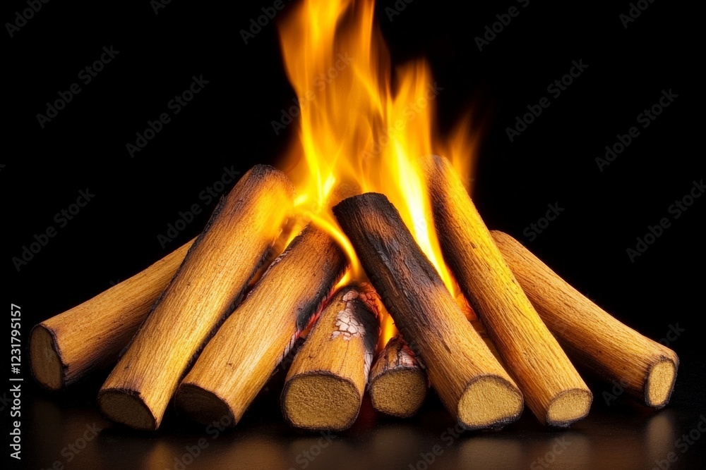 Poster bright flames dance over a stack of firewood, creating a warm ambiance in a cozy setting during the 