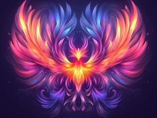 Vibrant abstract phoenix with fiery wings