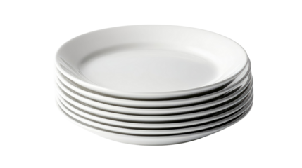  white ceramic plates on transparent background.