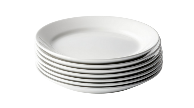  white ceramic plates on transparent background.