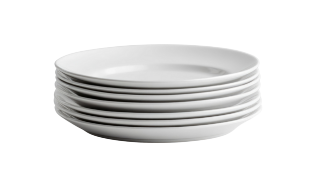  white ceramic plates on transparent background.