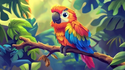 Fototapeta premium Colorful Macaw perched on jungle branches