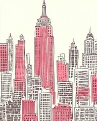 Fototapeta premium Pink Cityscape Illustrating Skyscrapers and Buildings