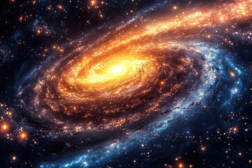 A galaxy with vibrant star clusters swirling around a dark void, the bright lights of the stars creating a striking contrast with the darkness.