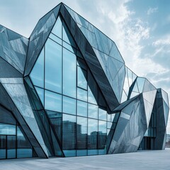 Obraz premium A large building with a lot of glass windows and a triangular shape