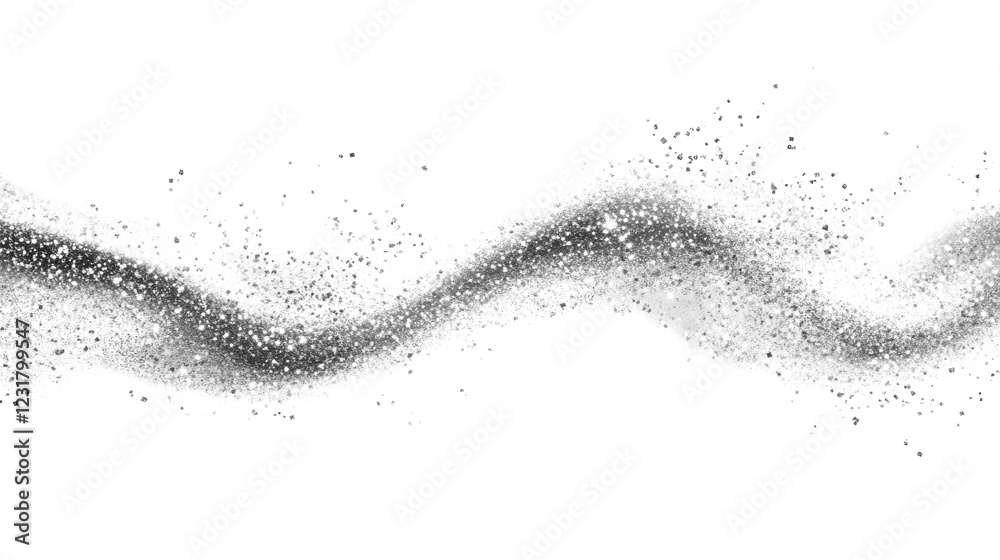 Poster a digitally created image depicting a flowing wave of white sparkling particles against a black back