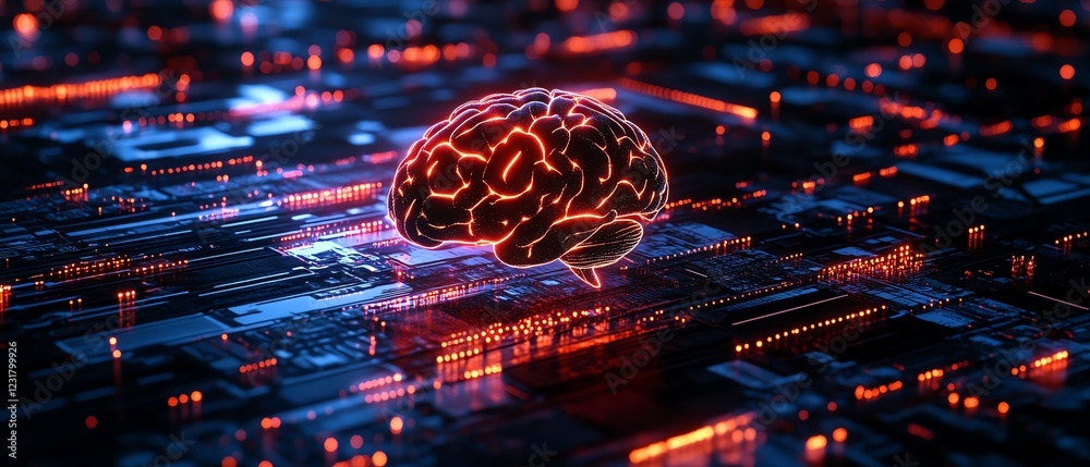 Aufkleber a futuristic concept of big data and artificial intelligence, with a glowing human brain inside a pr