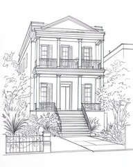 Fototapeta premium Architectural Drawing of a Two Story House with Balcony