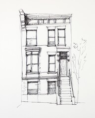 A Pen Sketch Of A Three Story Townhouse Building