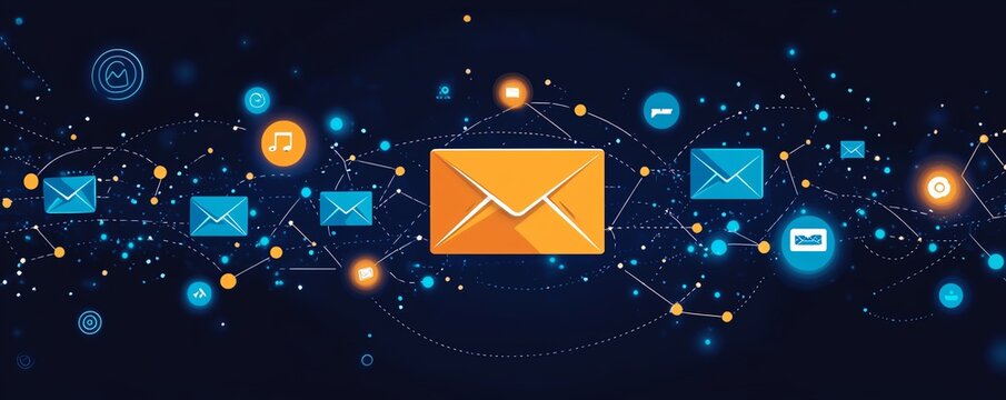 Email marketing automation visual with spam filter symbols, representing the strategic approach to digital marketing and efficient email campaign management