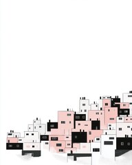 Abstract Cityscape Pink Black White Buildings