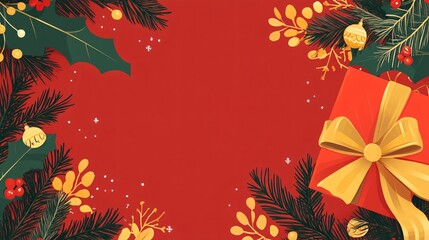 Obraz premium Festive Christmas Card Design with Text Space for New Year Greetings, Decorated with a Ribbon