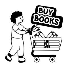 A glyph sticker of a bibliophile character buy books from store 