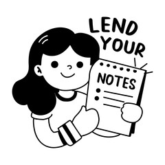 A glyph sticker of a student with lend notes typography 
