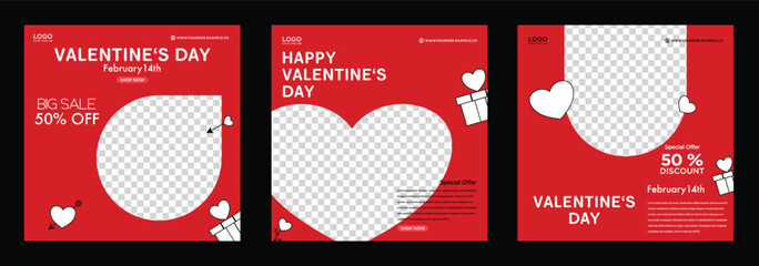 Valentine square banner design template set