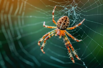 European garden spider patiently creating intricate web, showcasing its unique markings and delicate craftsmanship