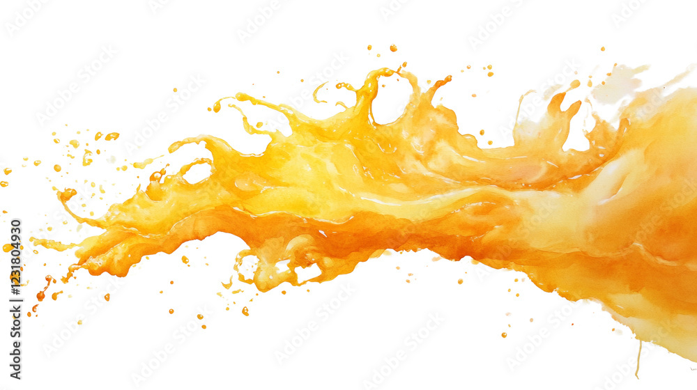 Poster a vibrant image depicts a dynamic splash of orange juice against a stark black background, showcasin