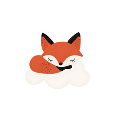 Obraz premium Cute little fox sleeping on cloud children flat illustration, isolated on a white background