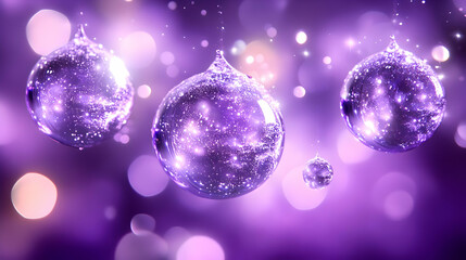 Abstract Background - Purple Glitter Spheres, Bokeh Lights, and Festive Atmosphere