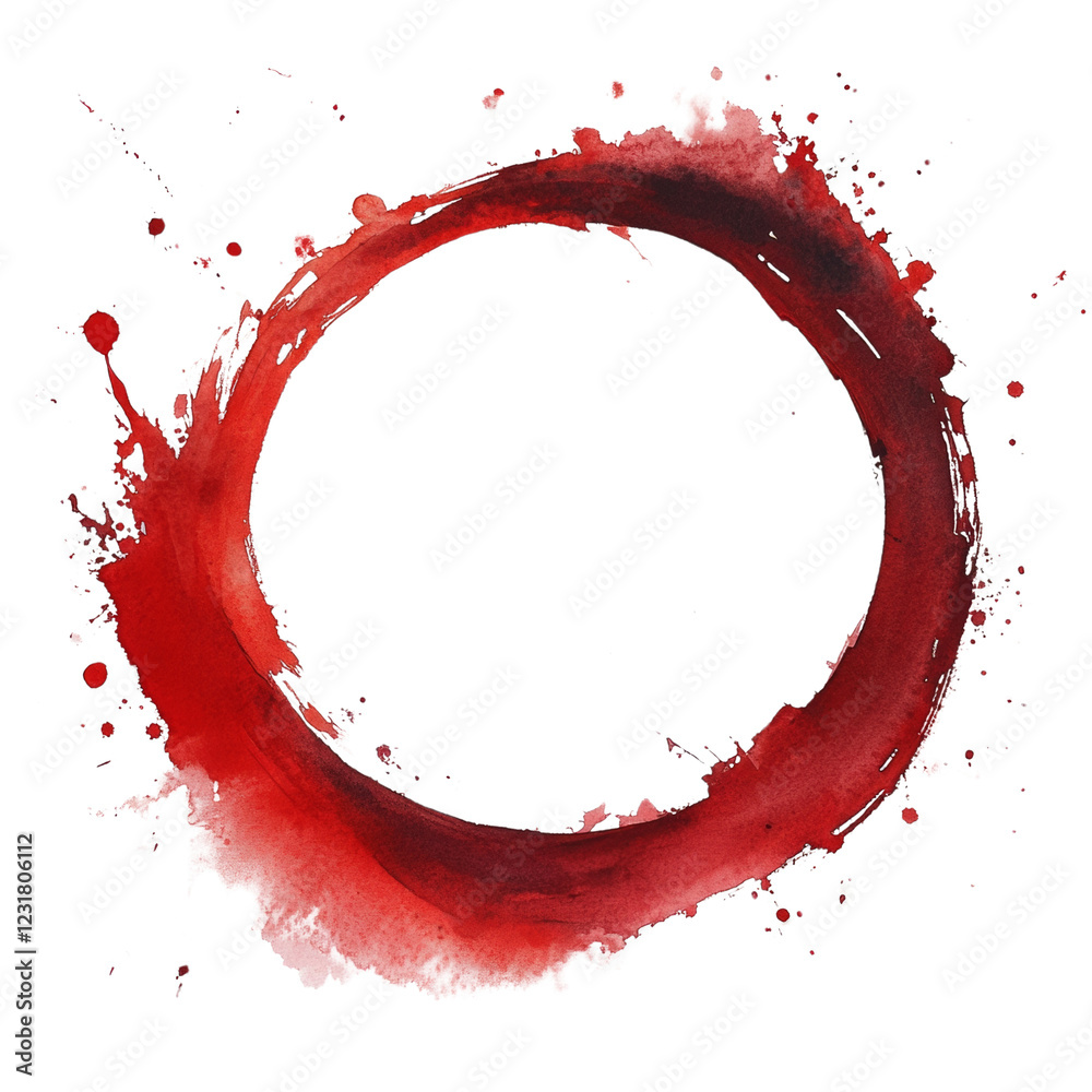 Aufkleber An abstract watercolor painting of a red circular shape with splatters and splashes, creating a dynamic and energetic visual effect.
