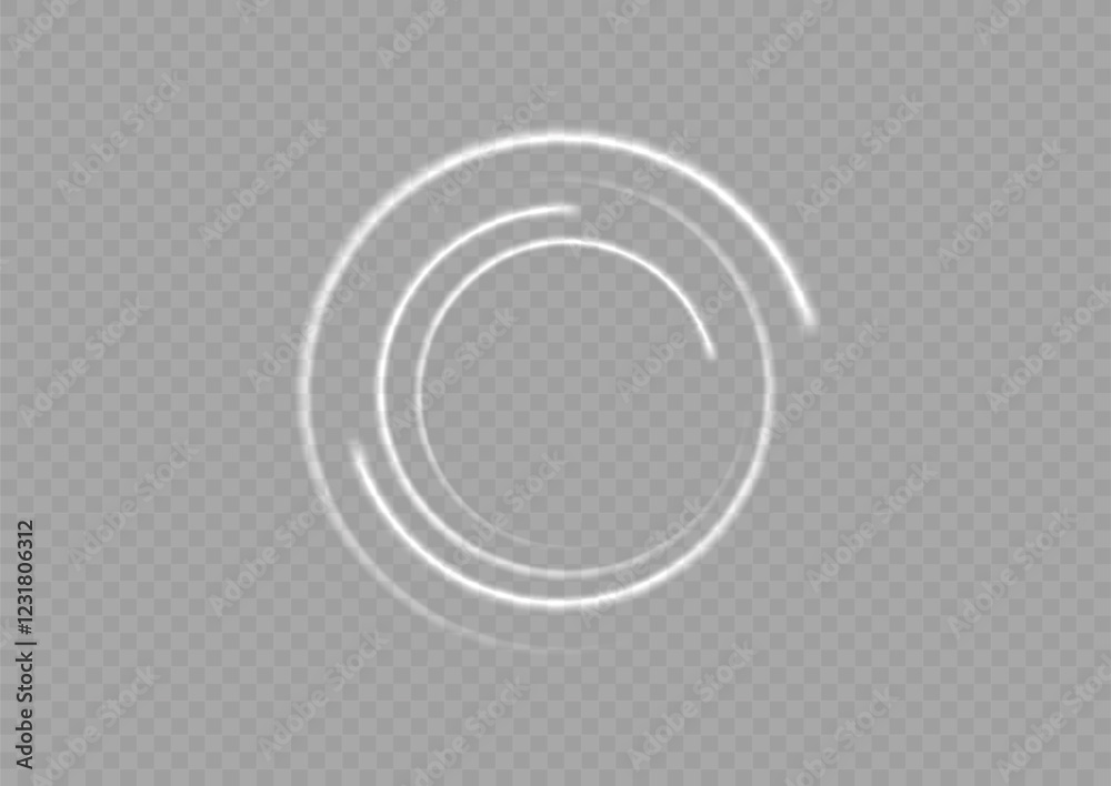 Wall mural the white circle glows with light on a transparent background. the white circle lines curl into a ci