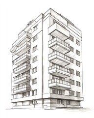 Fototapeta premium Architectural Sketch of a Modern Apartment Building