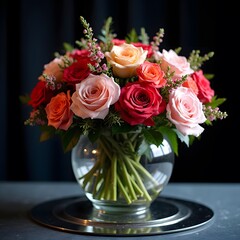Radiant Blossoms HDR Image of Flowers on Reflective Base