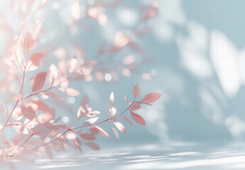 Naklejka premium A pink leafy branch with a blue background