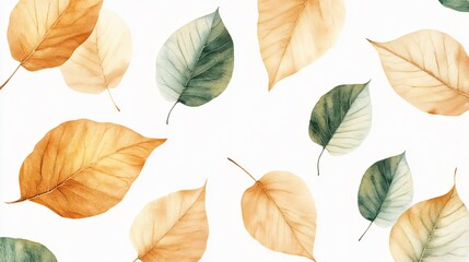 Fototapeta premium Vibrant Close-Up of Dried Golden and Green Leaves on White Background