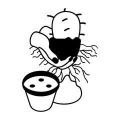 Transferring from Ground to Pot isometric outline concept, indoor Plant Preparation Process vector icon design, Lawn and Gardening symbol, Farm and Plant sign, agriculture and horticulture equipment