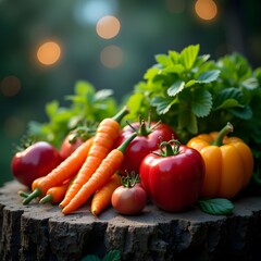 Exquisite Fresh Produce on Stone Moonlit Elegance and Dreamy Bokeh