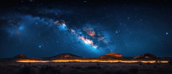 Night sky panorama showcasing Milky Way over mountains