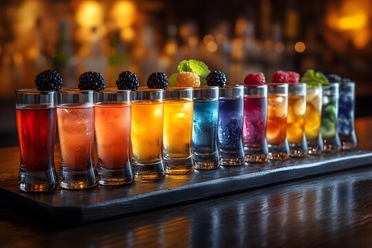 Colorful Rainbow Cocktail Shots for Party Celebrations and Events