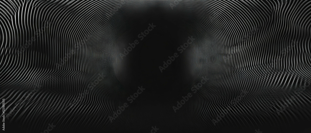 Poster circular sound wave patterns create an abstract design with central focus area