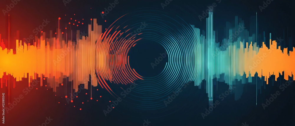 Poster vibrant circular sound waves create depth in abstract design
